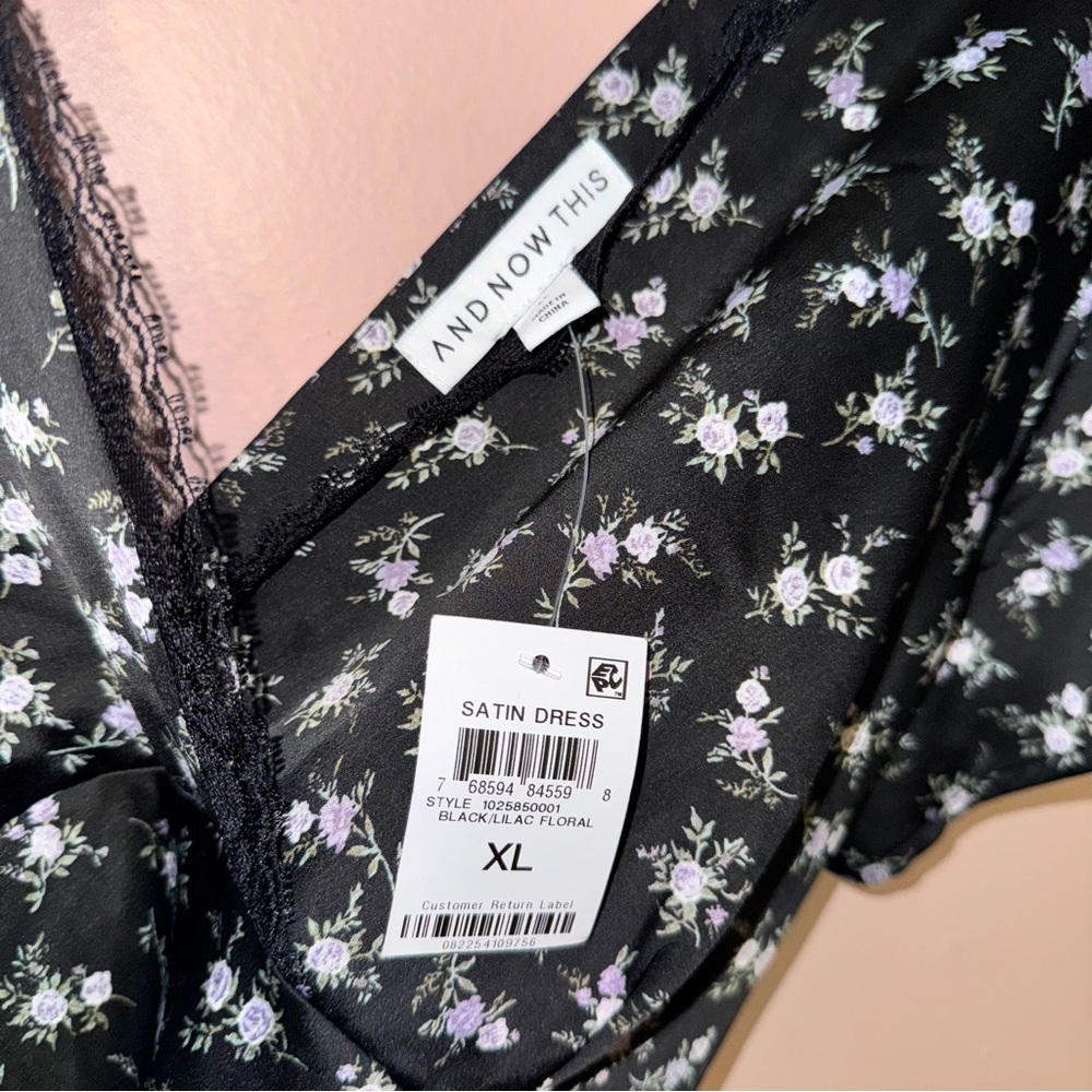 And Now This Macy’s Black Satin Floral Lace Trim Maxi Slip Dress Size XL NWT! - Picture 6 of 9